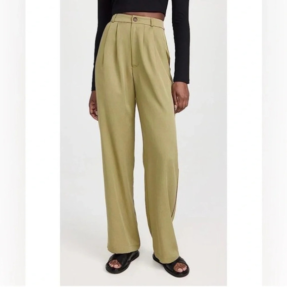 Reformation Mason Wide Leg Pants Trousers Olive Oil Green 8 NWOT $178 - Picture 1 of 7